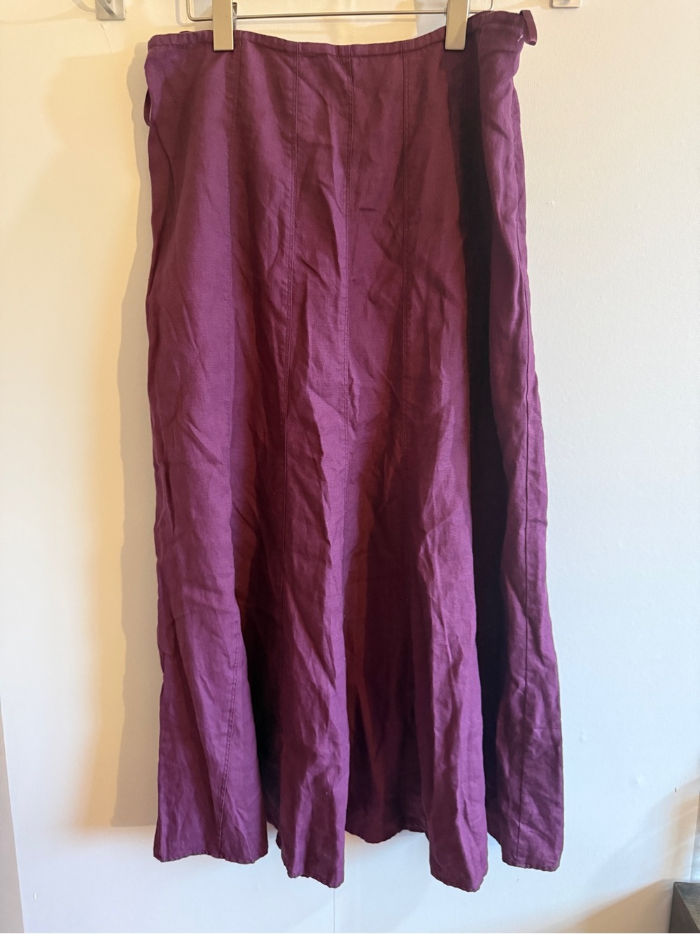 Monsoon 100% Linen Maxi Skirt Plum Purple Paneled A-Line UK 14 Boho